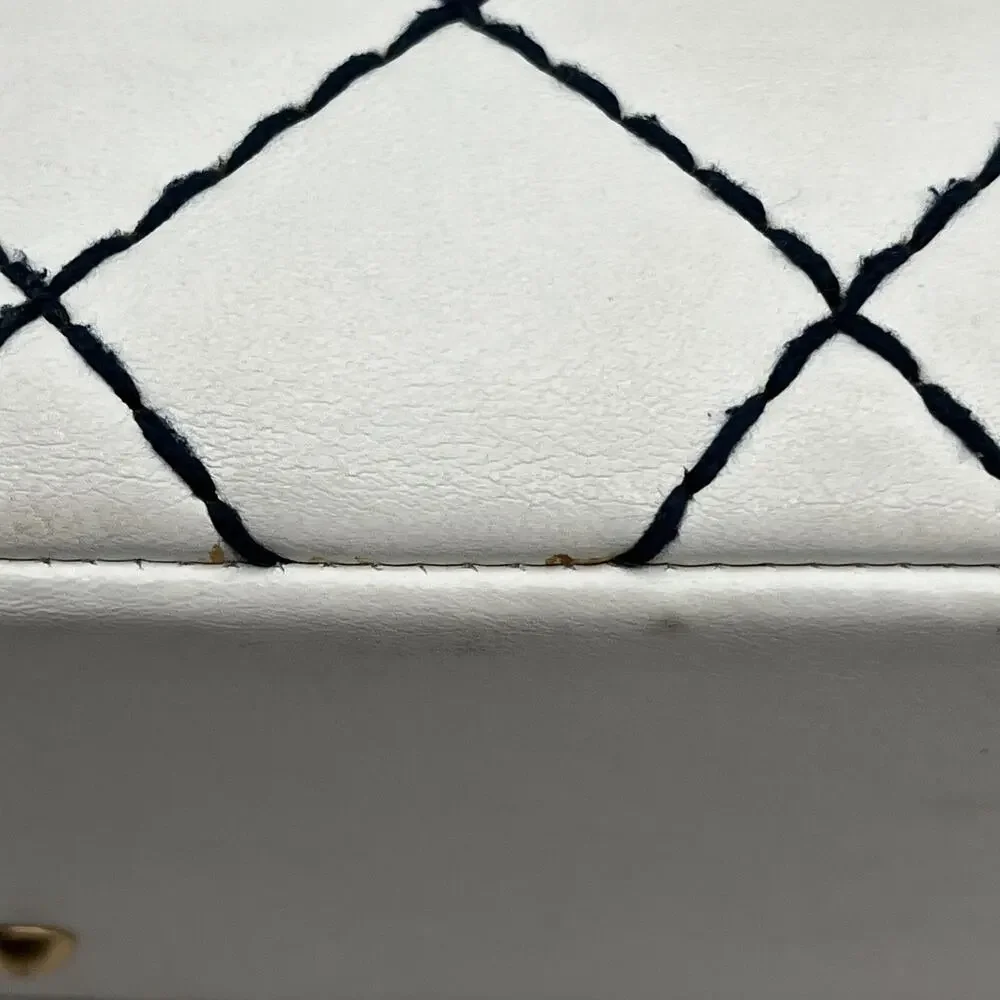 CHANEL Wild Black Stitch White Shoulder Tote Bag Double Chain Gold Tone Hardware